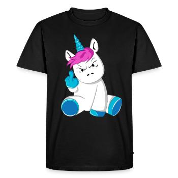 Unicorn Angry Disgusted Stinky Finger - Men's Premium Organic T-Shirt - black - Front - Nico (187cm)