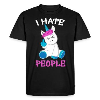 Licorne je déteste les gens doigts puants - T-shirt Premium bio Homme - noir - Devant - Nico (187cm)