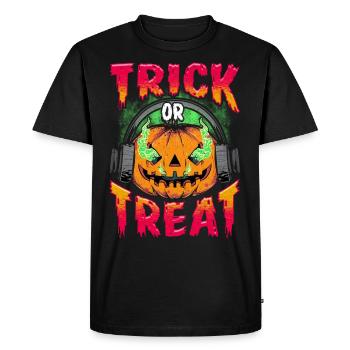 Potiron maléfique avec des écouteurs Trick or Treat - T-shirt Premium bio Homme - noir - Devant - Nico (187cm)
