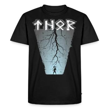 Thunder God Thor Old Norse Runic Script - Men's Premium Organic T-Shirt - black - Front - Nico (187cm)