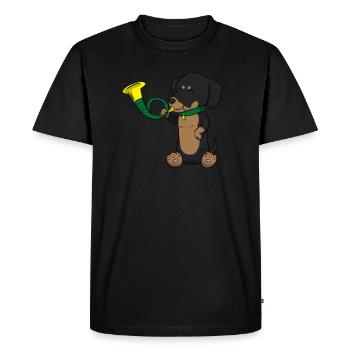 Dog hunting horn Dachshund horn - Men's Premium Organic T-Shirt - black - Front - Nico (187cm)