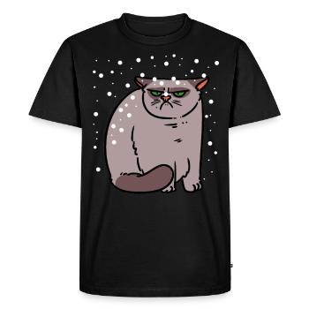 Grim cat in snow winter cold Xma's child - Men's Premium Organic T-Shirt - black - Front - Nico (187cm)