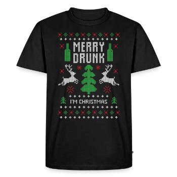 Boire laide pull cristmas - T-shirt Premium bio Homme - noir - Devant - Nico (187cm)