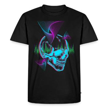 Vaporwave Skull for Techno, Goa Spytrance Fete - Men's Premium Organic T-Shirt - black - Front - Nico (187cm)
