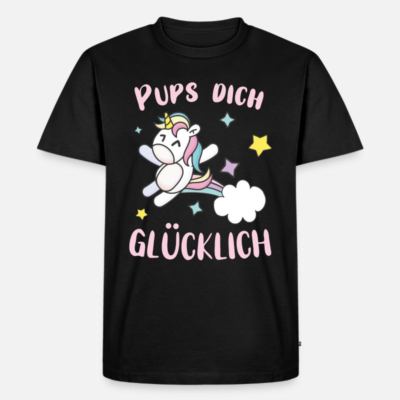 Pups dich gluecklich Einhorn - Männer Premium Bio T-Shirt - Schwarz