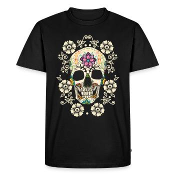Fleurs - crâne - T-shirt Premium bio Homme - noir - Devant - Nico (187cm)