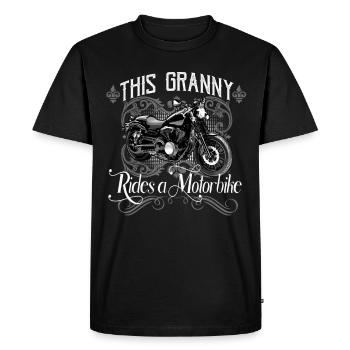 This granny is riding a motorcycle - Men's Premium Organic T-Shirt - black - Front - Nico (187cm)