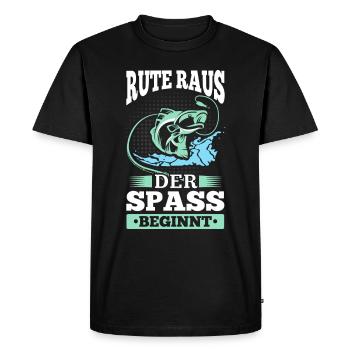 Rute Raus Der Spass Beginnt! Angler Geschenk - Männer Premium Bio T-Shirt - Schwarz - Vorne - Nico (187cm)