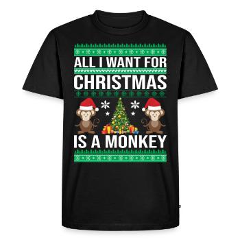 ALL I WANT FOR CHRISTMAS IS A MONKEY UGLY CHRISTMA - Men's Premium Organic T-Shirt - black - Front - Nico (187cm)