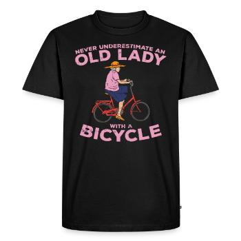 Ne sous-estimez jamais une vieille dame à vélo - T-shirt Premium bio Homme - noir - Devant - Nico (187cm)