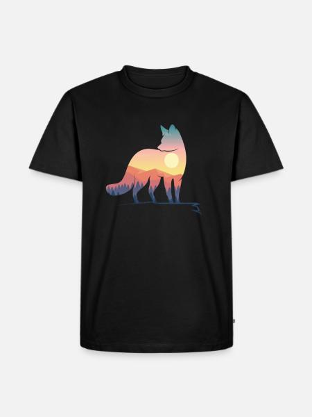 Fox silhouette with nature landscape art - Men's Premium Organic T-Shirt - black