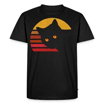Vintage Eighties Style Cat Retro Distressed - Men's Premium Organic T-Shirt - black - Front - Nico (187cm)