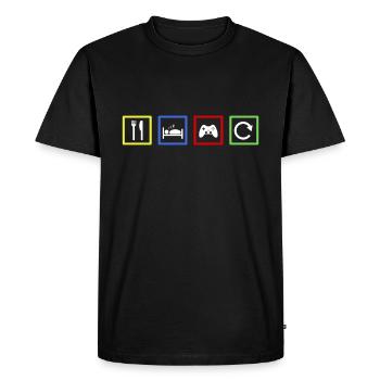 Manger dormir jouer répétition icônes jeu Gamer cadeau - T-shirt Premium bio Homme - noir - Devant - Nico (187cm)