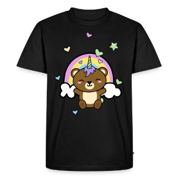 Unicorn Bear Teddy Rainbow Kawaii Bear - Men's Premium Organic T-Shirt - black - Front - Nico (187cm)