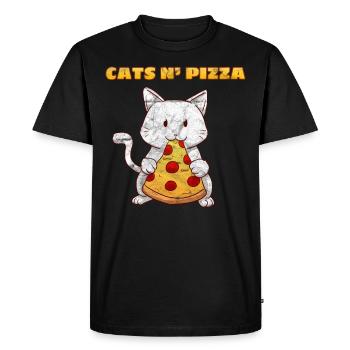 Cat Pizza Funny Pizza Lover Cat Lover - Men's Premium Organic T-Shirt - black - Front - Nico (187cm)