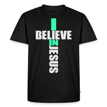 Je crois en Jésus - La religion traverse le christianisme - T-shirt Premium bio Homme - noir - Devant - Nico (187cm)