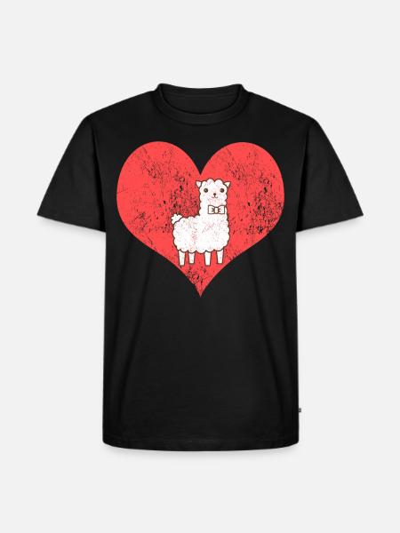 süßes Lama Herz - Männer Premium Bio T-Shirt - Schwarz