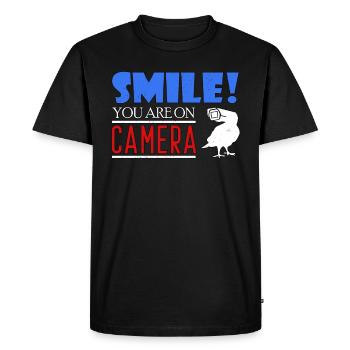 Souriez que vous êtes devant la caméra - T-shirt Premium bio Homme - noir - Devant - Nico (187cm)