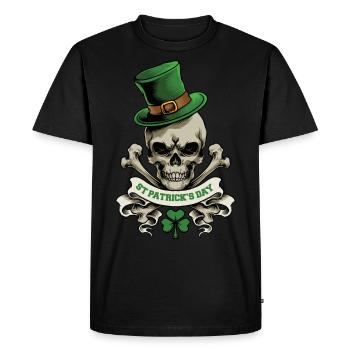 Jour de Saint-Patrick crâne lutin shamrock chance - T-shirt Premium bio Homme - noir - Devant - Nico (187cm)