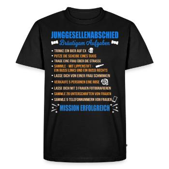 JGA Aufgaben Bräutigam Junggesellen Checkliste - Männer Premium Bio T-Shirt - Schwarz - Vorne - Nico (187cm)