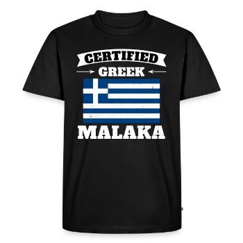 Malaka - Certified Greek - Men's Premium Organic T-Shirt - black - Front - Nico (187cm)