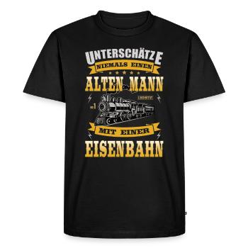 Alter Mann mit Eisenbahn Rentner Lok - Männer Premium Bio T-Shirt - Schwarz - Vorne - Nico (187cm)