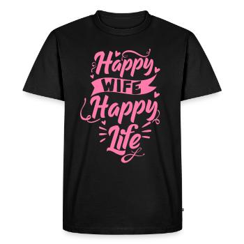 Happy Wife Happy Life drôle disant cadeaux - T-shirt Premium bio Homme - noir - Devant - Nico (187cm)
