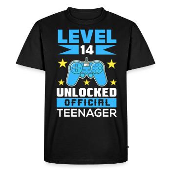 14 ans déverrouillé 14 ans Niveau 14 - T-shirt Premium bio Homme - noir - Devant - Nico (187cm)