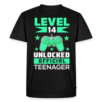 14 ans 14 ans Ado Niveau 14 - T-shirt Premium bio Homme - noir - Devant - Nico (187cm)
