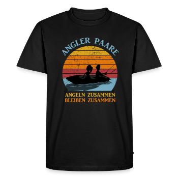 Pêcheurs couples pêchant ensemble disant poisson - T-shirt Premium bio Homme - noir - Devant - Nico (187cm)