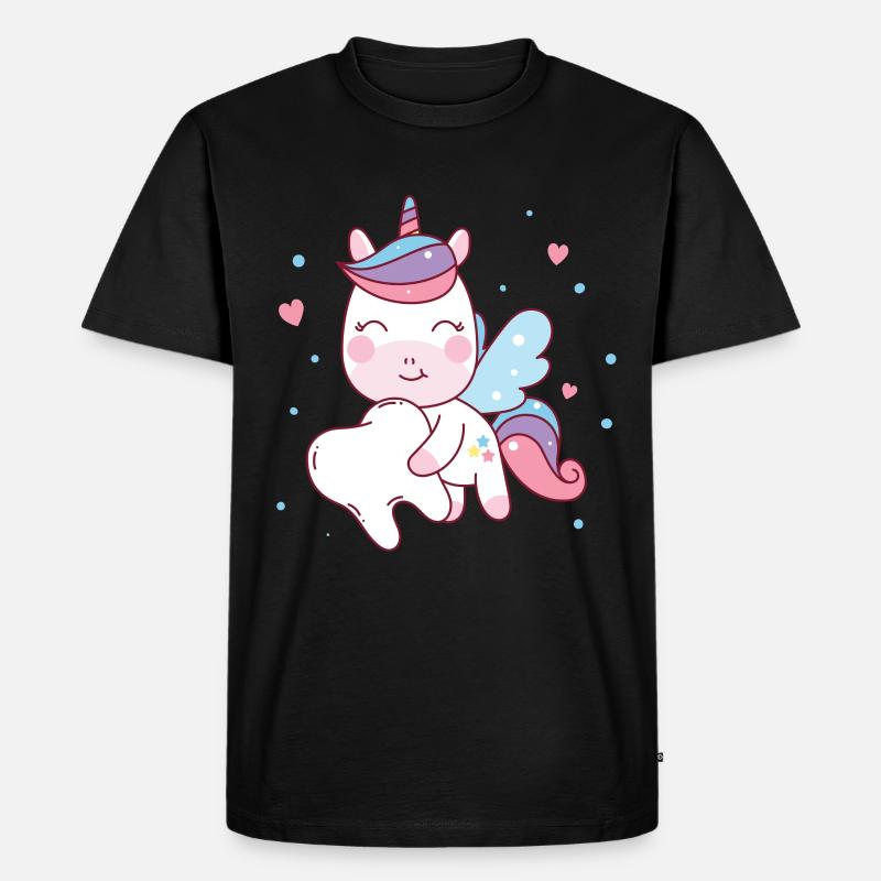 Zahnfee Einhorn - Männer Premium Bio T-Shirt - Schwarz