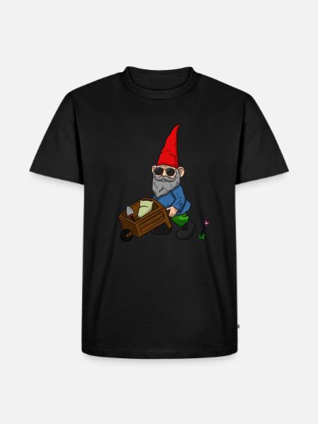 Tuinkabouter kruiwagen tuin dwergschop - Mannen Premium Bio T-shirt - zwart
