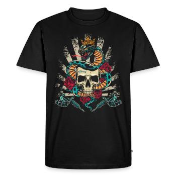 Snake Skull Rose Skull - Men's Premium Organic T-Shirt - black - Front - Nico (187cm)
