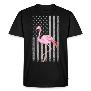 Funny Pink Flamingo Independence Day USA Américain - T-shirt Premium bio Homme - noir - Devant - Nico (187cm)