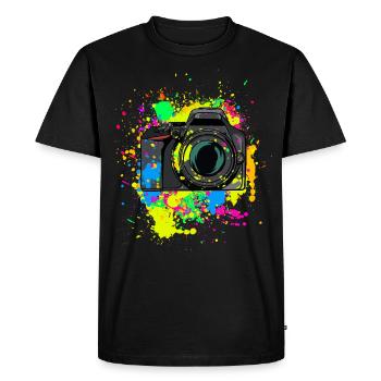 Cadeau d’appareil photo coloré pour les photographes Éclaboussures de couleur - T-shirt Premium bio Homme - noir - Devant - Nico (187cm)