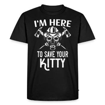 Le service d'incendie sauve un chat en disant drôle - T-shirt Premium bio Homme - noir - Devant - Nico (187cm)