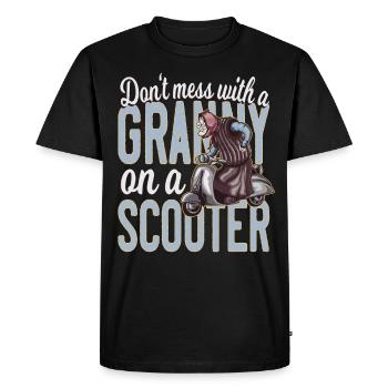 Grand-mère drôle sur scooter cyclomoteur - T-shirt Premium bio Homme - noir - Devant - Nico (187cm)