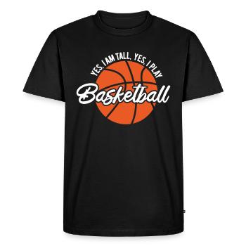 Ja, ich bin groß, ich spiele Basketball, ich mag S - Men's Premium Organic T-Shirt - black - Front - Nico (187cm)