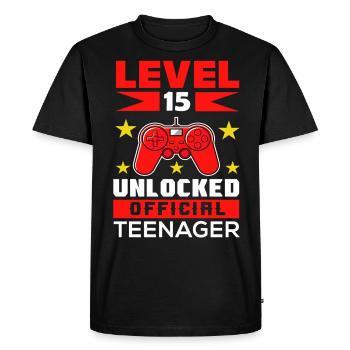 15e anniversaire 15e année de vie Niveau 15 débloqué - T-shirt Premium bio Homme - noir - Devant - Nico (187cm)