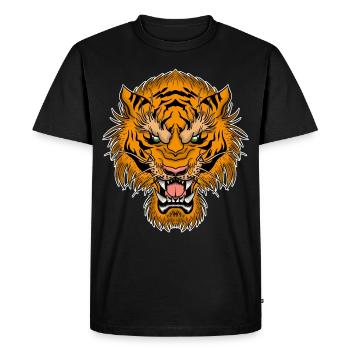Conception de tatouage tigre vintage Japon Arts martiaux Chat - T-shirt Premium bio Homme - noir - Devant - Nico (187cm)