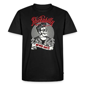 Rockabilly ne meurt jamais, Old School Vingtage - T-shirt Premium bio Homme - noir - Devant - Nico (187cm)