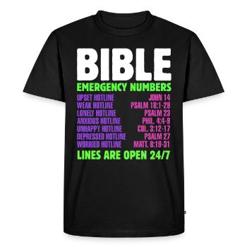 Numéro d'urgence jour chrétien croyant biblique cont - T-shirt Premium bio Homme - noir - Devant - Nico (187cm)