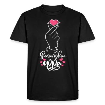 Saranghae Oppa coréen coeur signe de la main K-Pop Kdrama - T-shirt Premium bio Homme - noir - Devant - Nico (187cm)