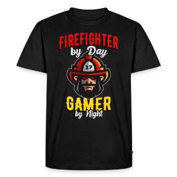 Fire Department Gamer Fireman - Men's Premium Organic T-Shirt - black - Front - Nico (187cm)
