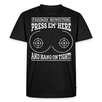 Passenger Instruction Press Em Here And Hang On - Men's Premium Organic T-Shirt - black - Front - Nico (187cm)