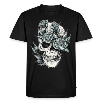 Crâne avec fleur, tête de mort coloré - T-shirt Premium bio Homme - noir - Devant - Nico (187cm)