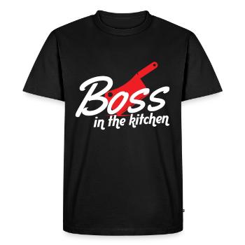 Head chef with culinary humor in the Knal kitchen - Men's Premium Organic T-Shirt - black - Front - Nico (187cm)