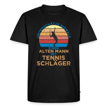 Unterschätze niemals alten Mann mit Tennisschläger - Männer Premium Bio T-Shirt - Schwarz - Vorne - Nico (187cm)