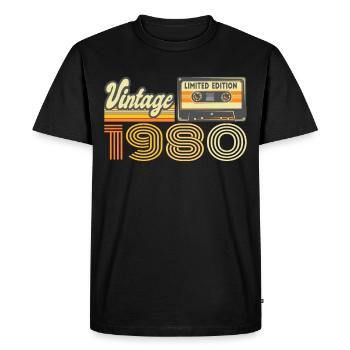Vintage 1980 Cassette Mixtape - 40e anniversaire - T-shirt Premium bio Homme - noir - Devant - Nico (187cm)