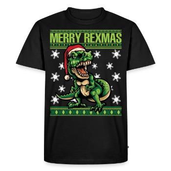 Merry Rexmas - Ugly Christmas Xmas T-Rex Design - Men's Premium Organic T-Shirt - black - Front - Nico (187cm)